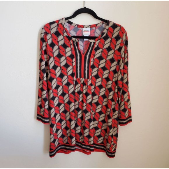 Ruby Rd. Favorites top Size M Black tan red print with tan textured dots - Picture 1 of 7